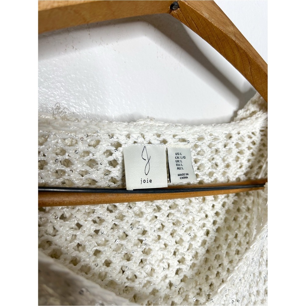 Joie Womens Neutral Open Knit Coastal Sparkle Sweater Hooded Sweatshirt Large L - Picture 3 of 6